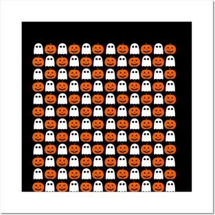 Spooky Ghosts And Pumpkins Pattern Posters and Art